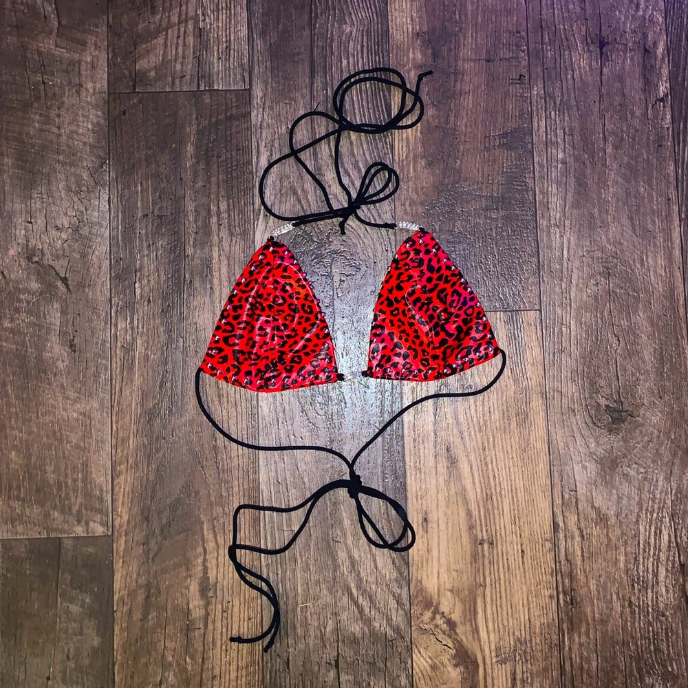 Pleather Leopard Studded Bikini Top